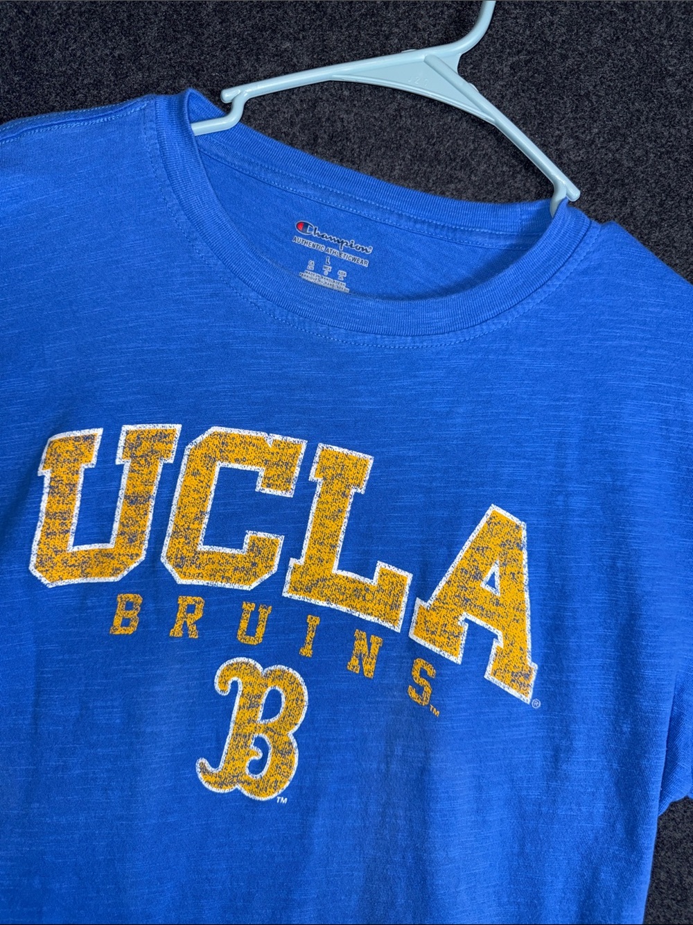 Champion UCLA Bruins‎ Mens Large Blue Slub Knit Graphic T-Shirt NCAA College Tee